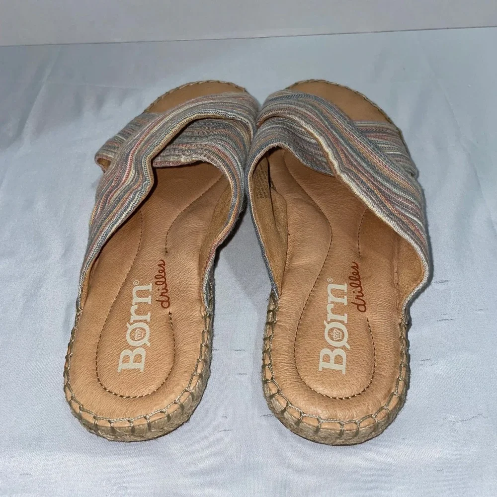 Born Drilles Womens Multi Color Striped Espadrille Slide Sandals Size 8M